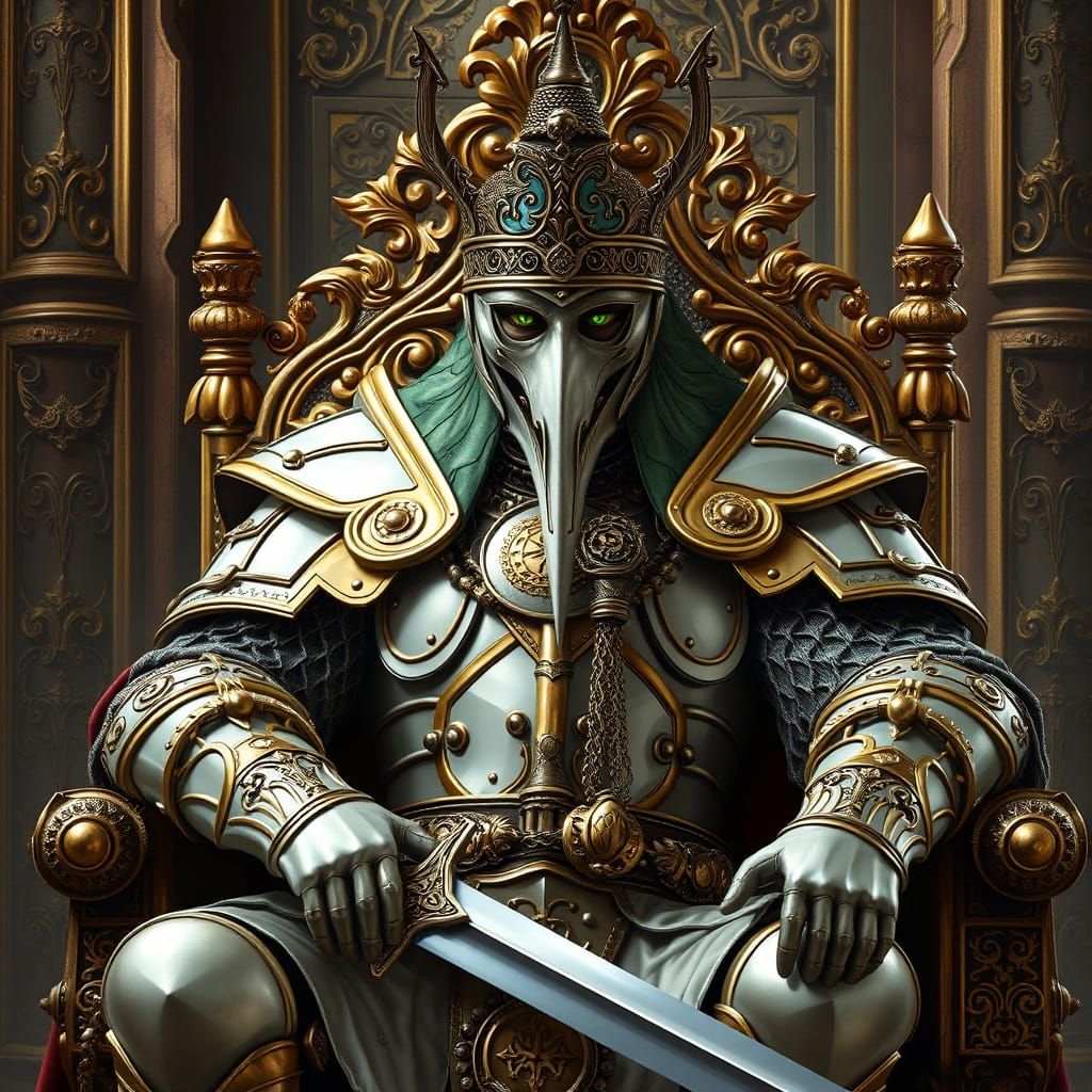 King on Golden Throne with Plague Doctor Mask