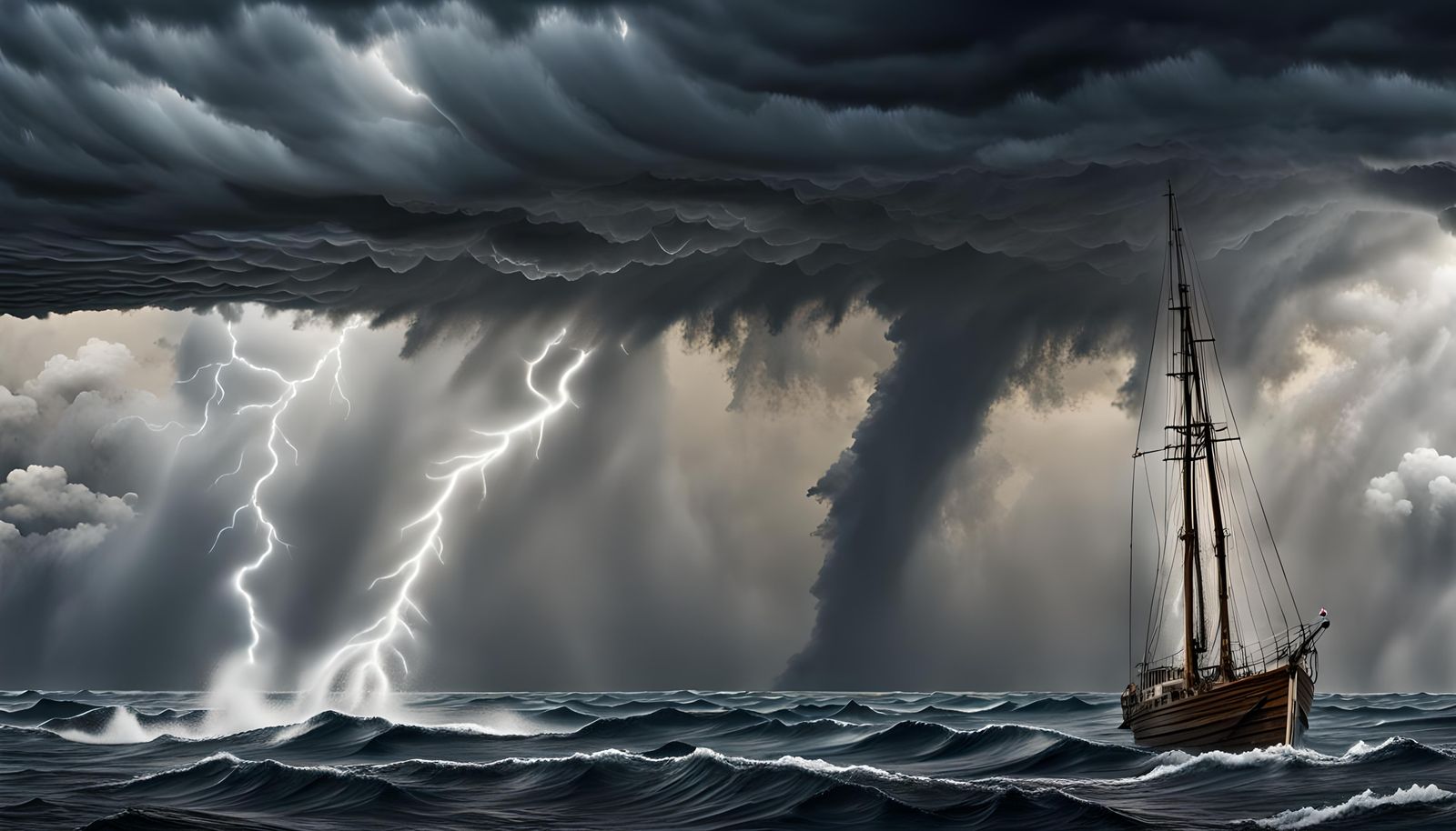 Dramatic Waterspouts Over a Stormy Sea