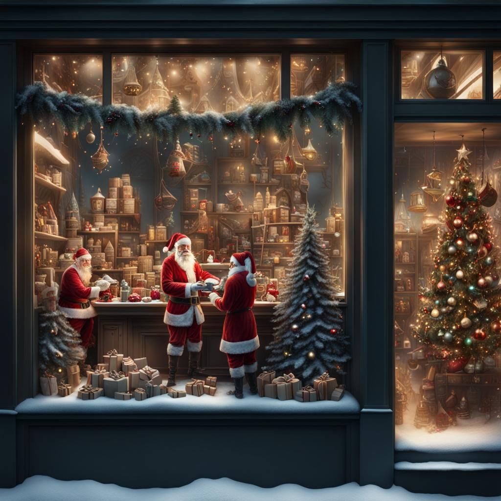 Santa's elves making toys in Christmas store window