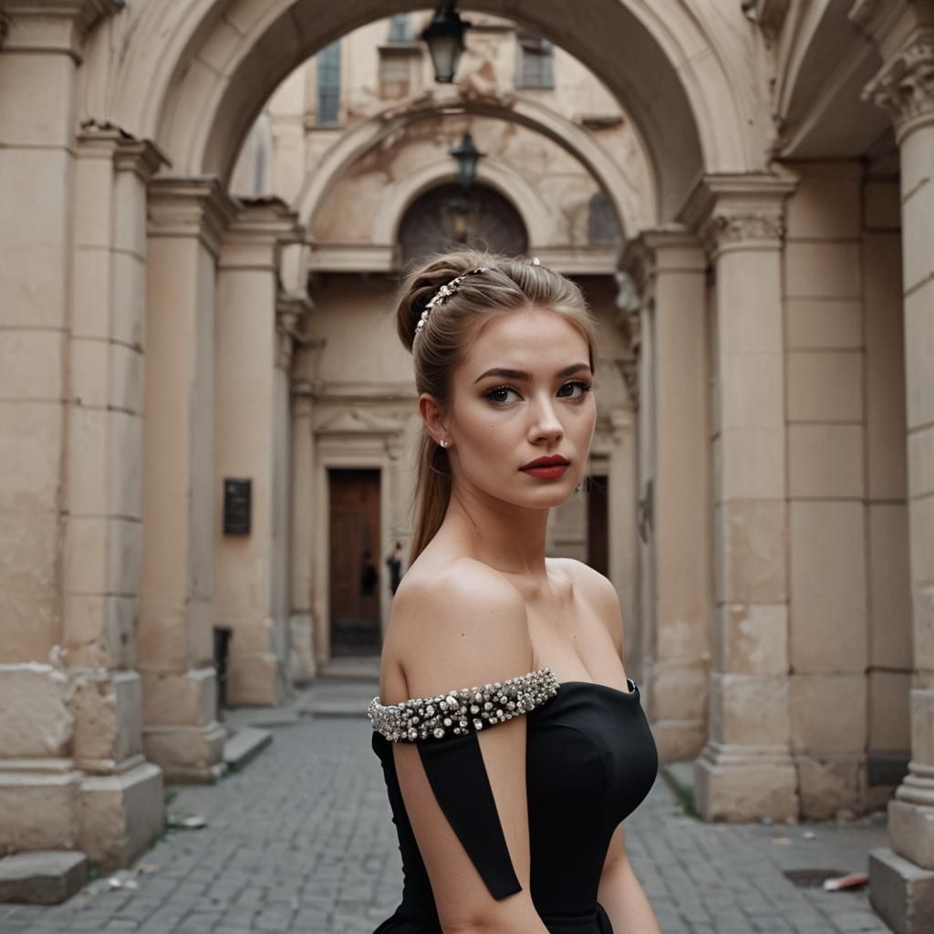Elegant Lady in Black Dress: Cinematic Portrait