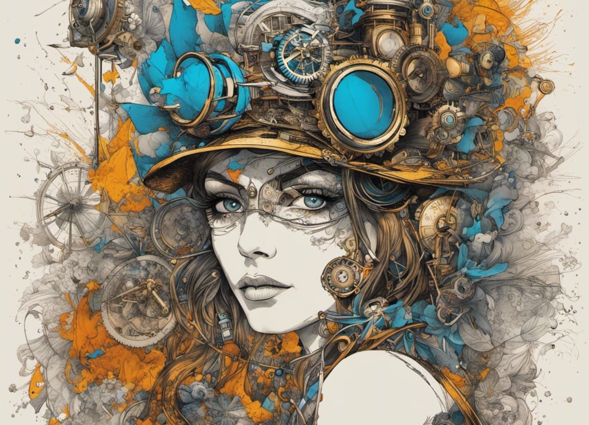 Steampunk line art Portrait,