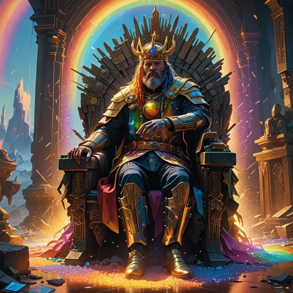 Rainbow Creator on Throne in Fantasy Art Style