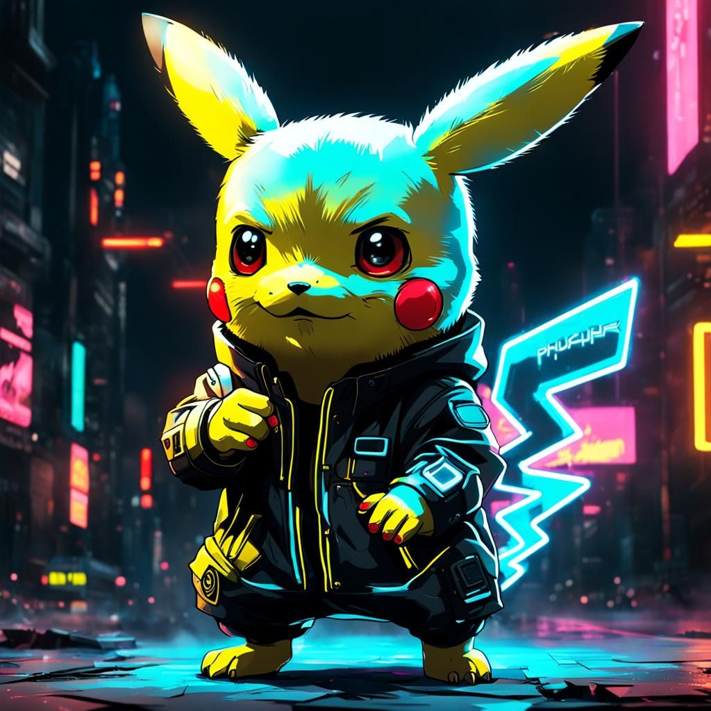 Cyberpunk Pikachu with Neon Tail