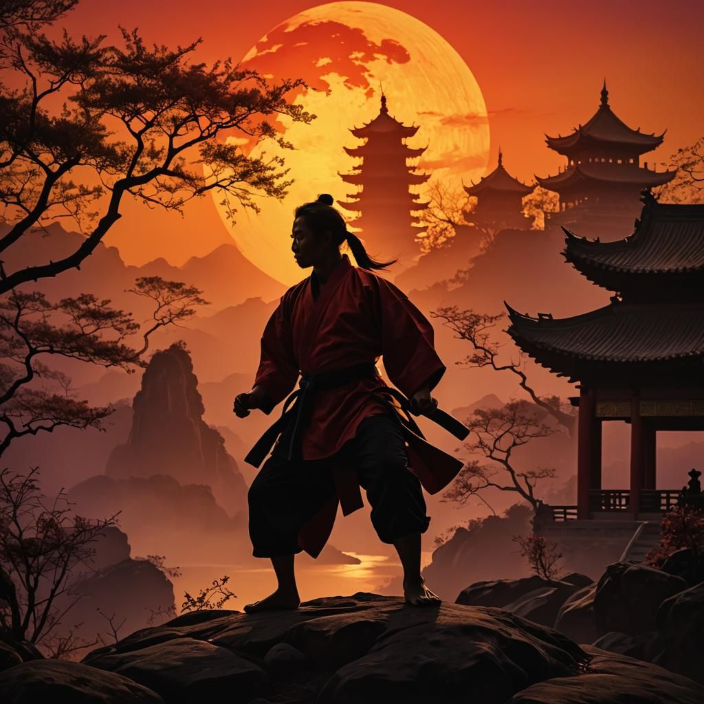 Silhouette Martial Artist in Chinese Style