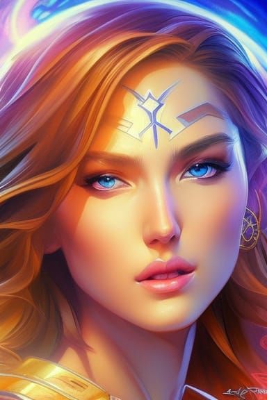 Cosmic Energy Portrait with Symmetrical Face