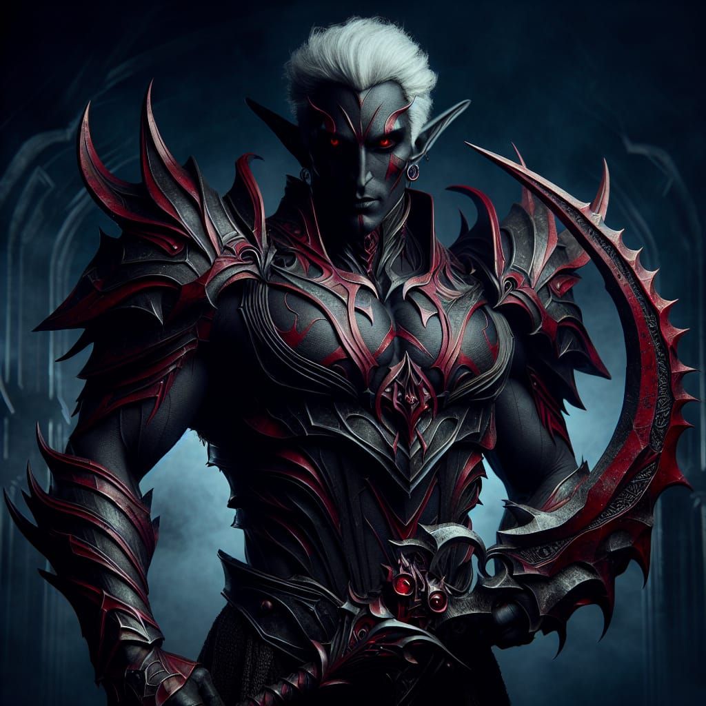 Fearsome Drow Shadowknight in Dark Fantasy Realm