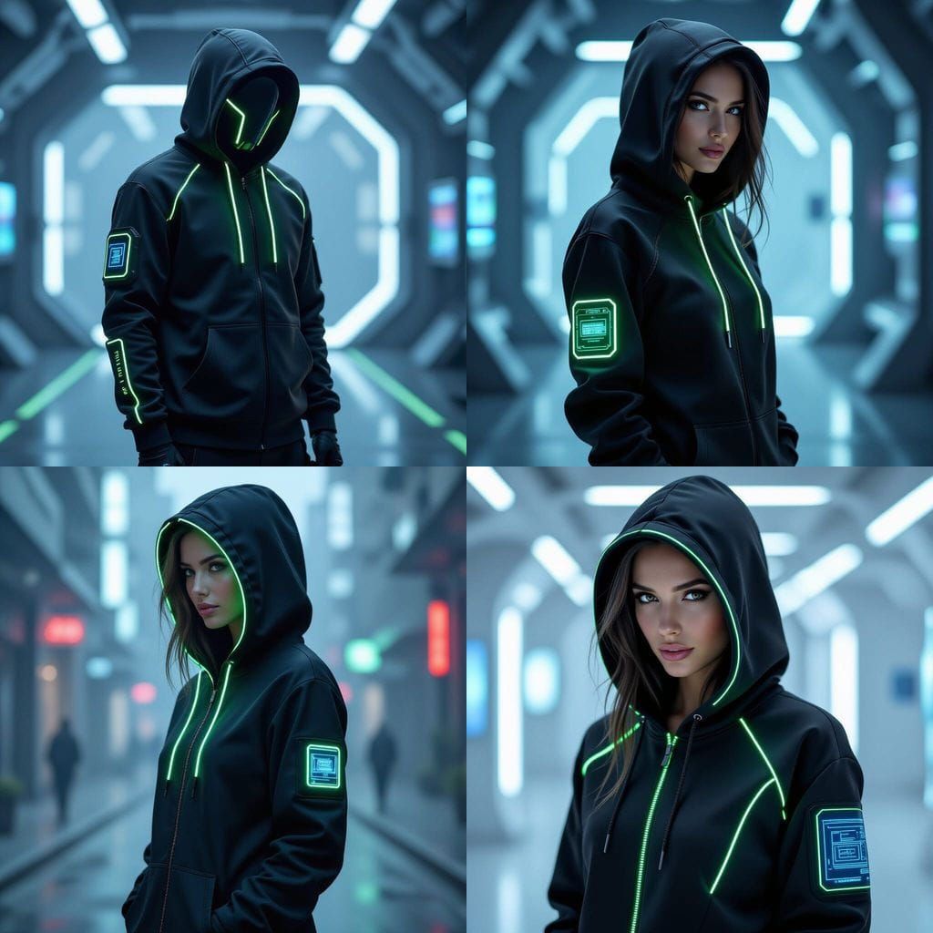 Futuristic Black Hoodie with Neon Accents