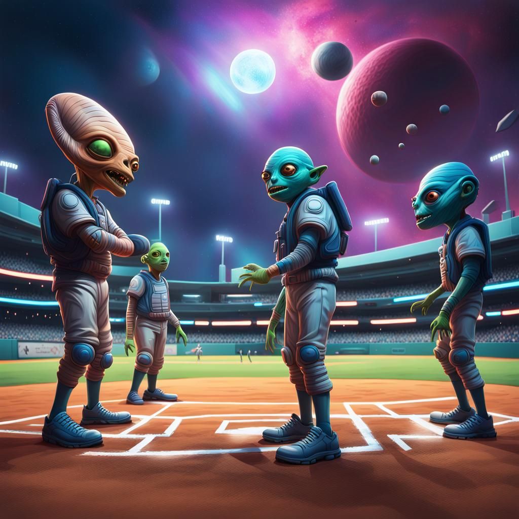 Intergalactic Baseball Game: Hyperrealistic Alien Team