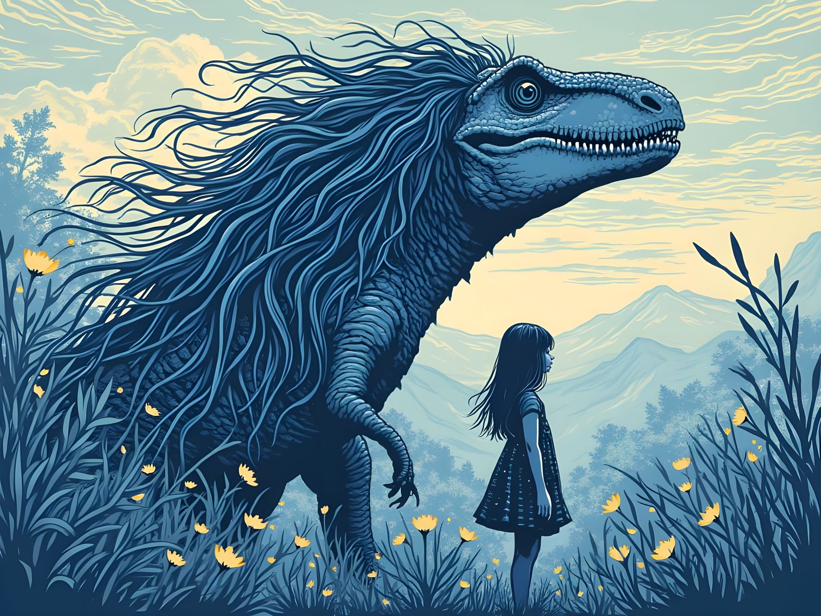 Primal Beast with Flowing Locks in Digital Art