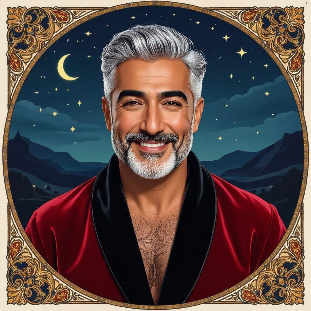 Handsome Iranian Man in Velvet Bathrobe