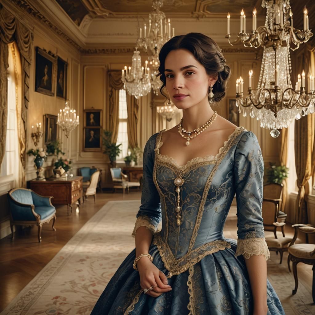 Elegant Lady in 18th Century Interior, Academic Realism