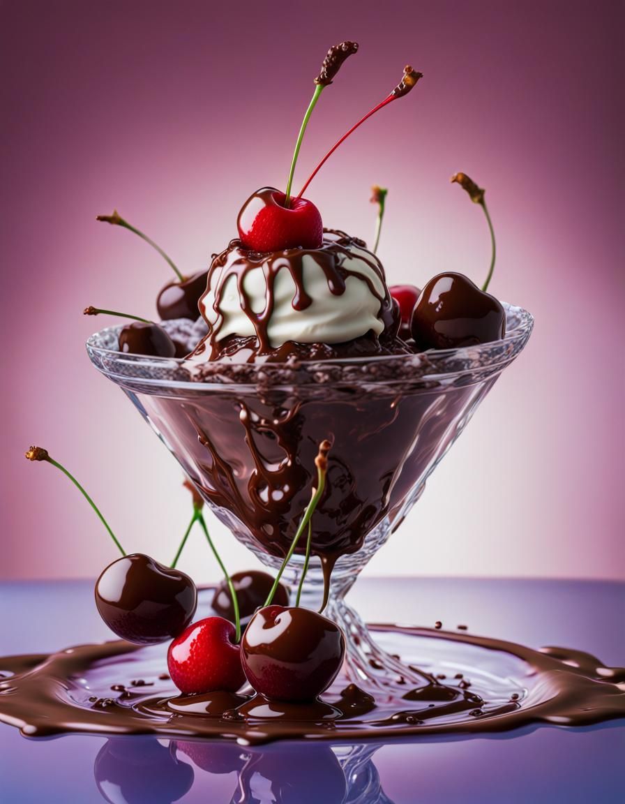 Hyperrealistic Chocolate Sundae with Cherry