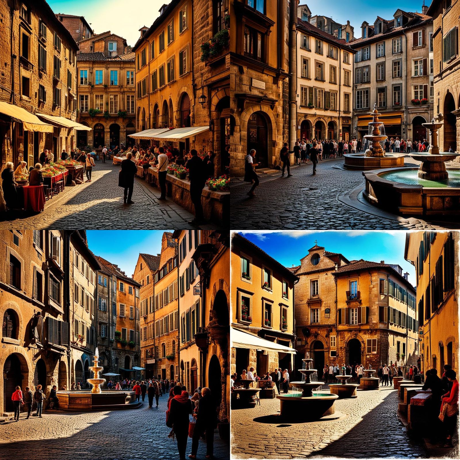Lively Street Scene in Old European City