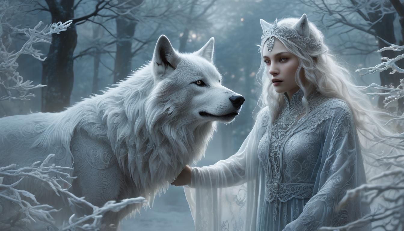 Ethereal Ghost Wolf and Maiden Portrait