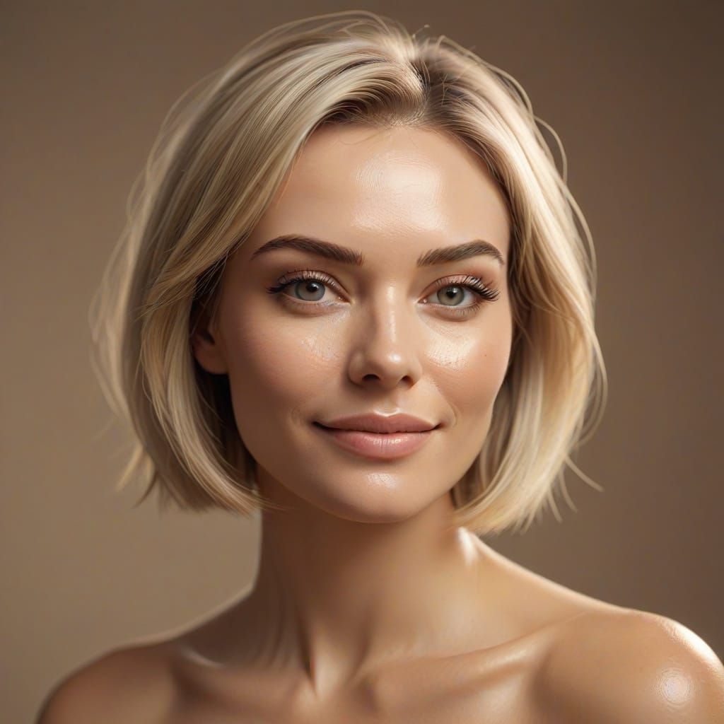 Blonde Woman with Bob Haircut in Studio