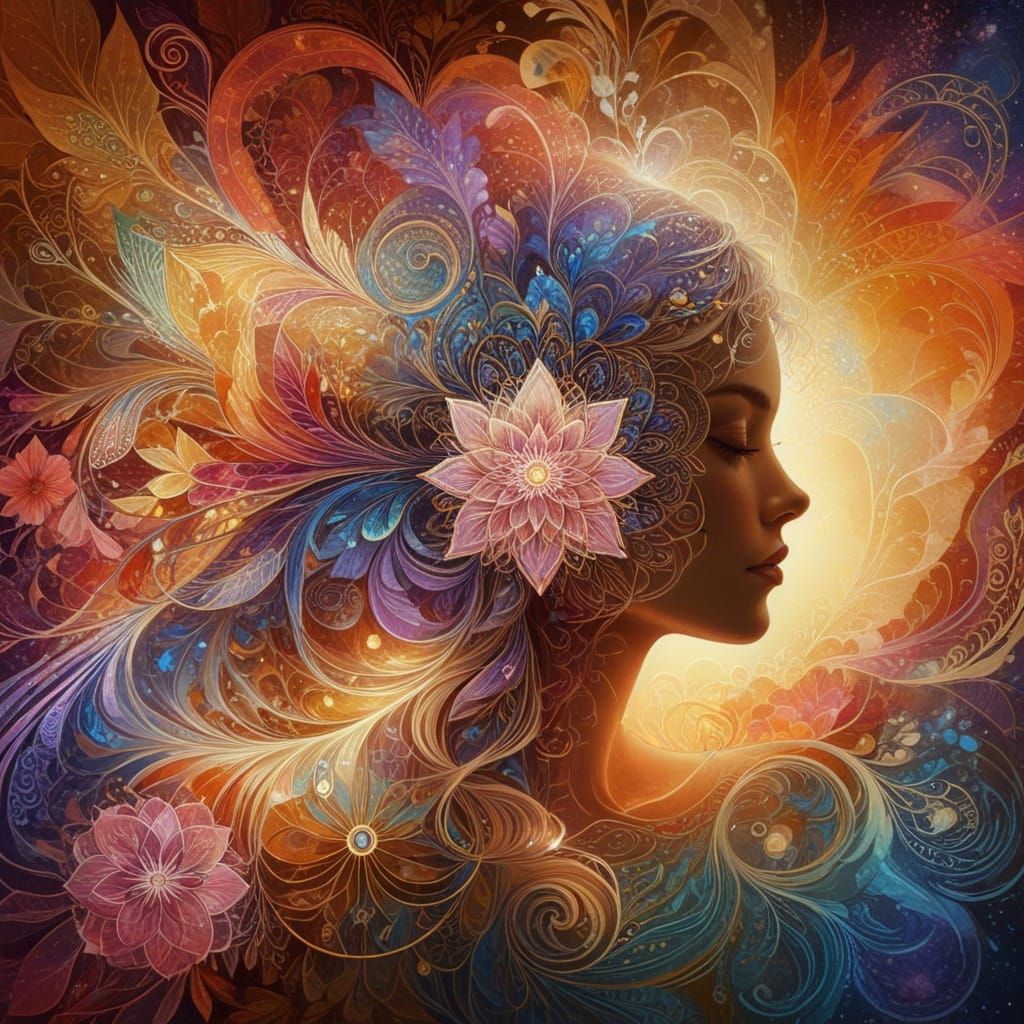 Floral Mandala Woman: Art Nouveau Digital Portrait