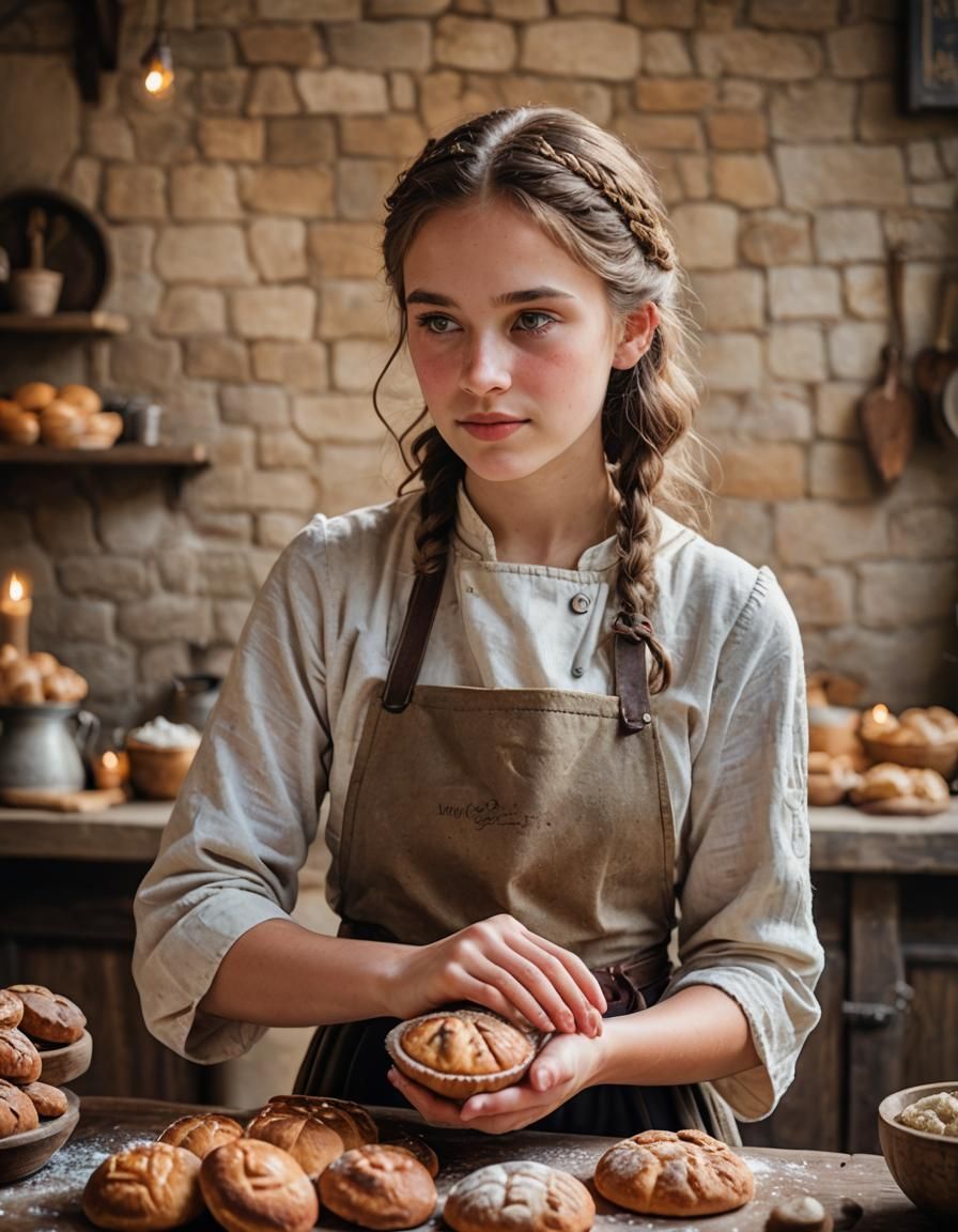 Medieval Young Baker Girl, Professional Photography