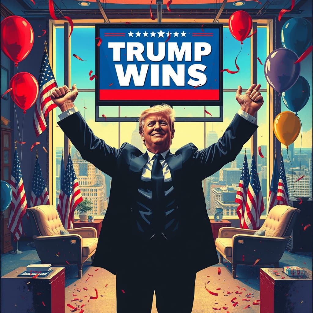 Trump Triumphant in Luxurious Office Atrium