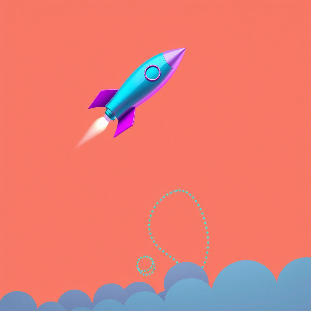 Cyan and Magenta Rocket Launch in Digital Art Style