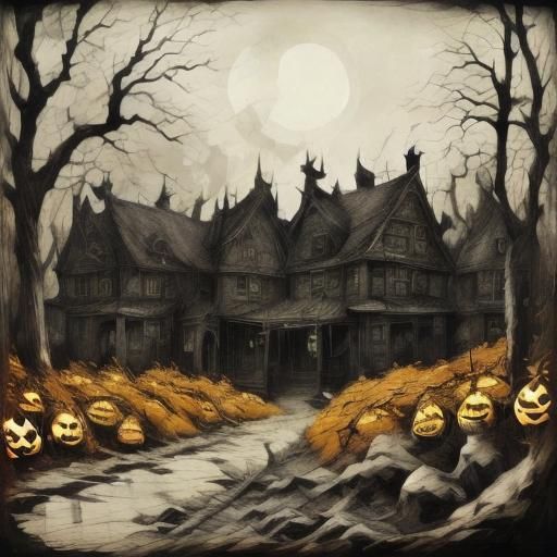 Grim Reaper in Bauhaus Bas-Relief with Jack-o'-Lanterns