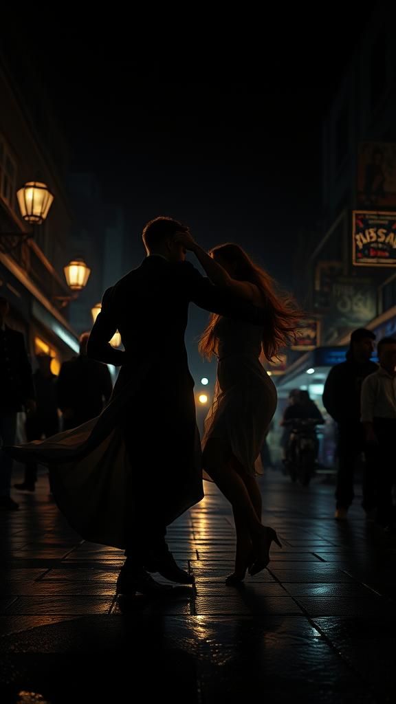 Hyperrealistic Dancer in the Dark, Detailed Night Image