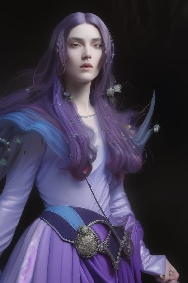 Chaotic Purple-Haired Man Laughing in Renaissance Italy