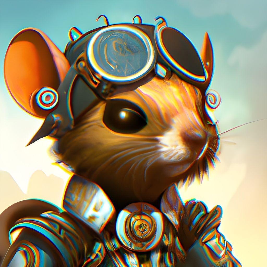 Chibi Steampunk Mouse Superhero in Digital Art