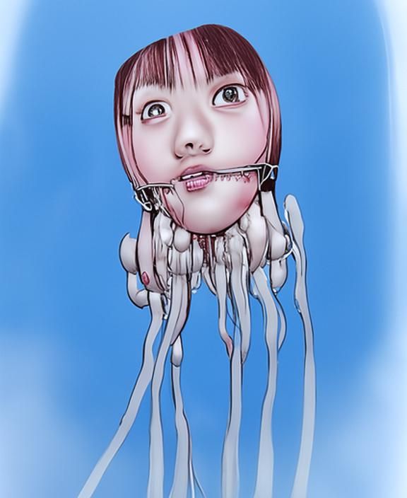 Grotesque Jellyfish Schoolgirl in Manga Style
