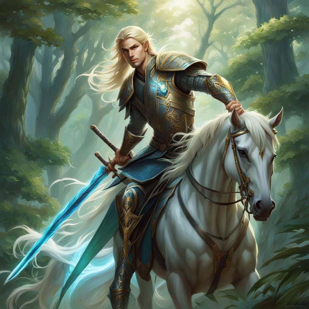 Elf Warrior on Mystical Horse, Digital Illustration