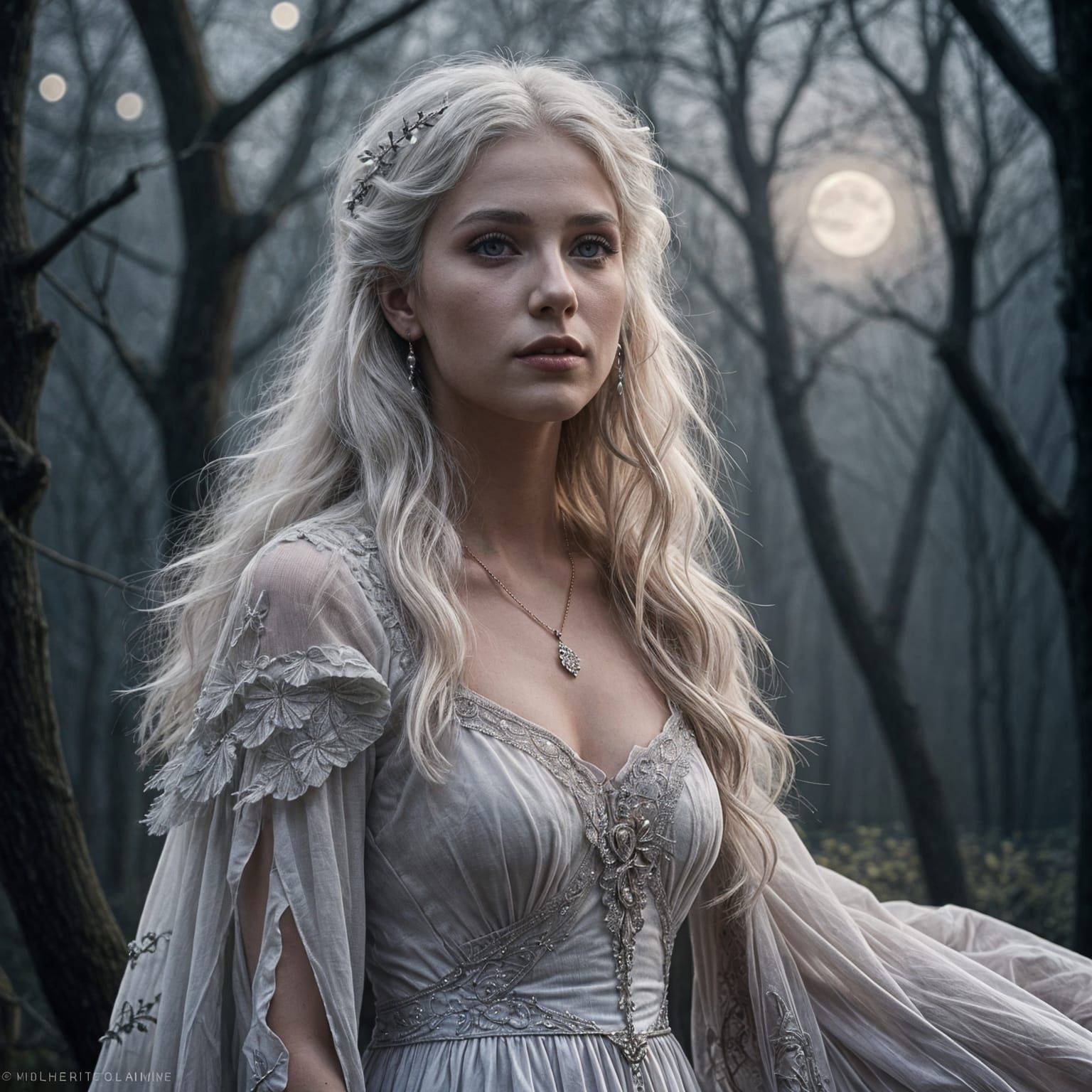 Wolf-Woman Portrait Under Moonlight