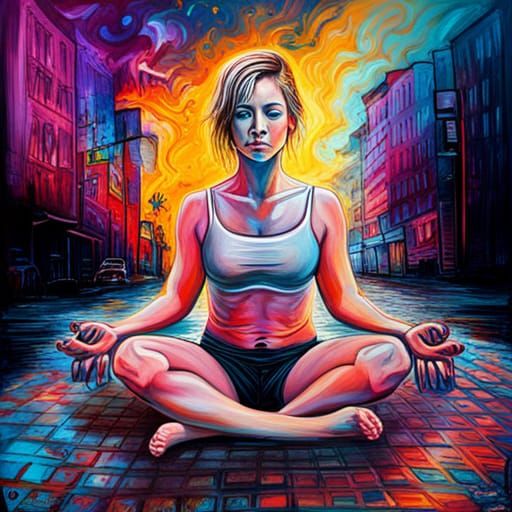 Yoga Girl in Graffiti Street Art Style