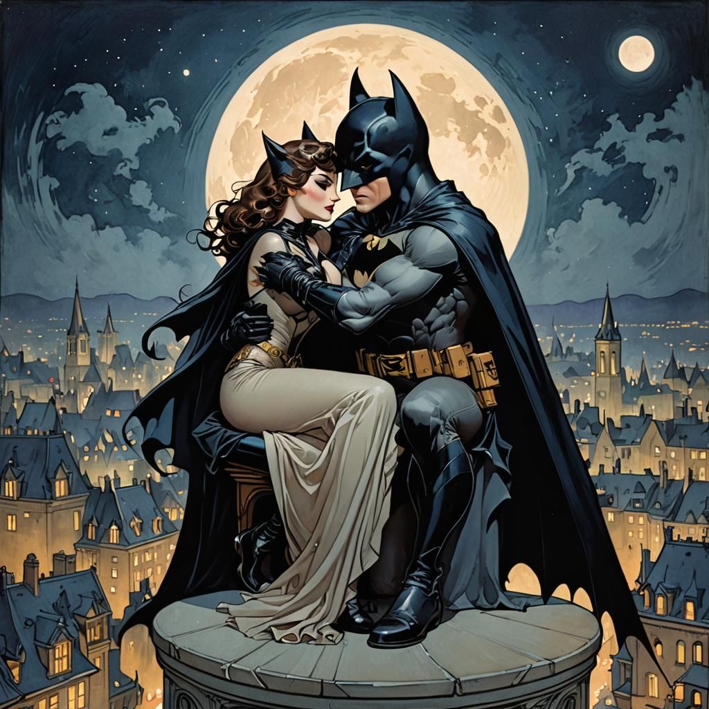 Batman and Catwoman in Art Nouveau Style