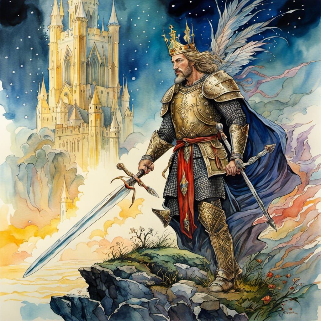 King Arthur's Excalibur: A Watercolor Masterpiece