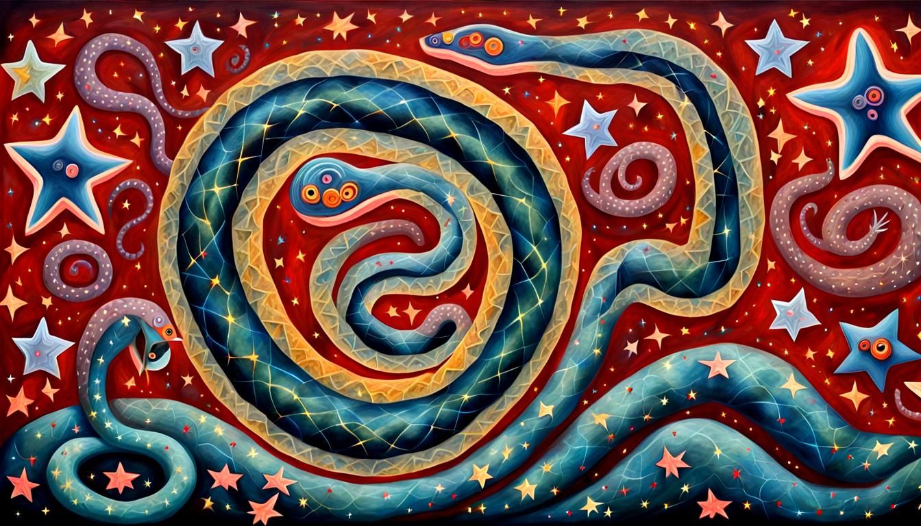 Electromagnetic Jelly Snake and Newborn Stars in Folk Art