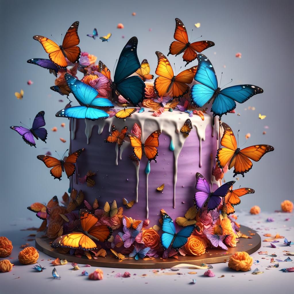 Rainbow Butterfly Cake with Spilling Butterflies
