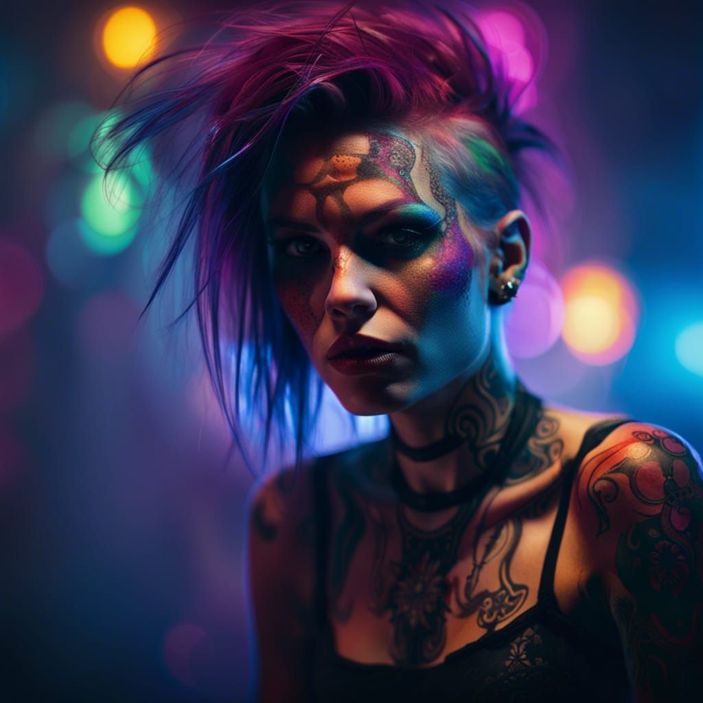 Punk Mistress with Neon Lights, Photographic Art