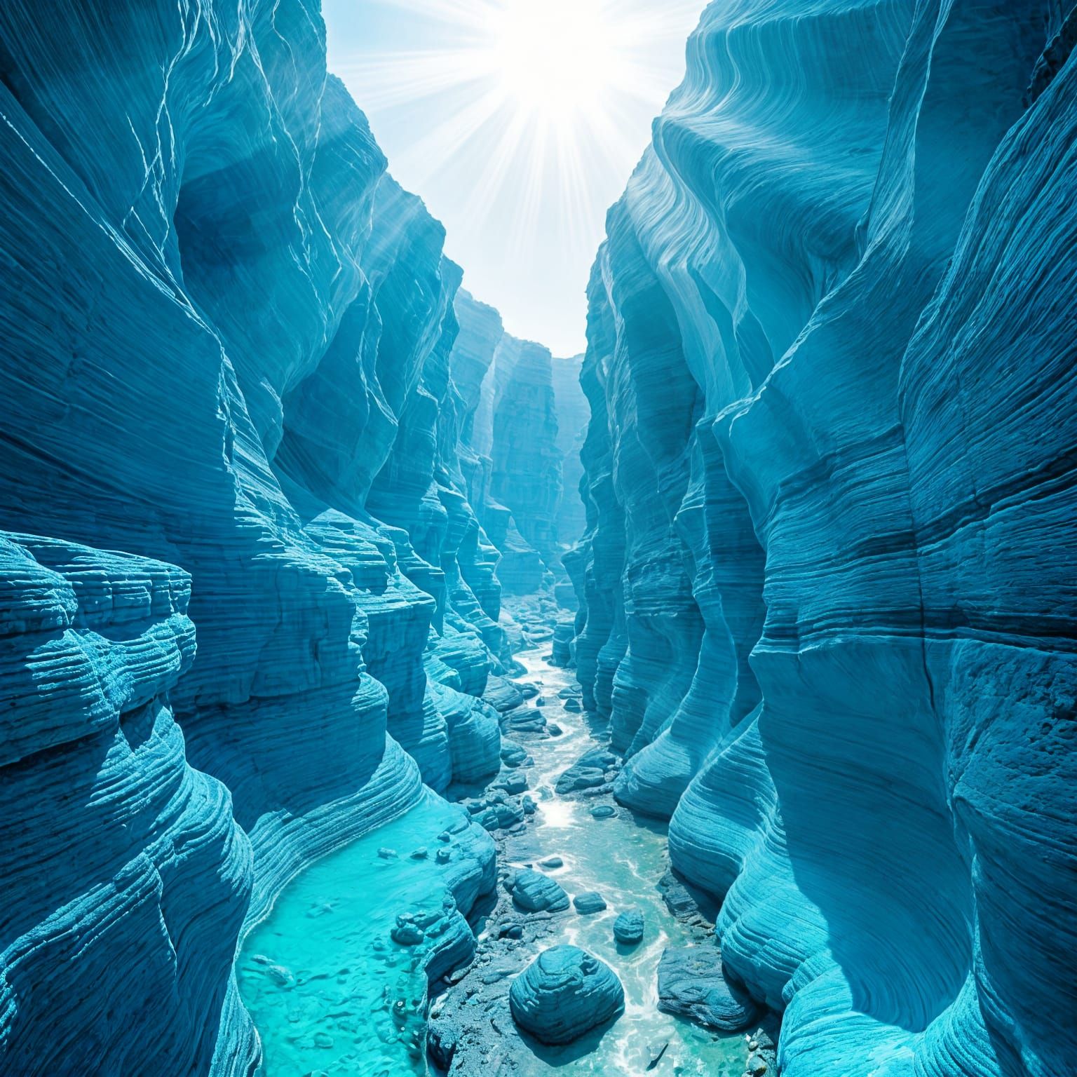 Blue Canyon with Radiant Landscape in Monochrome