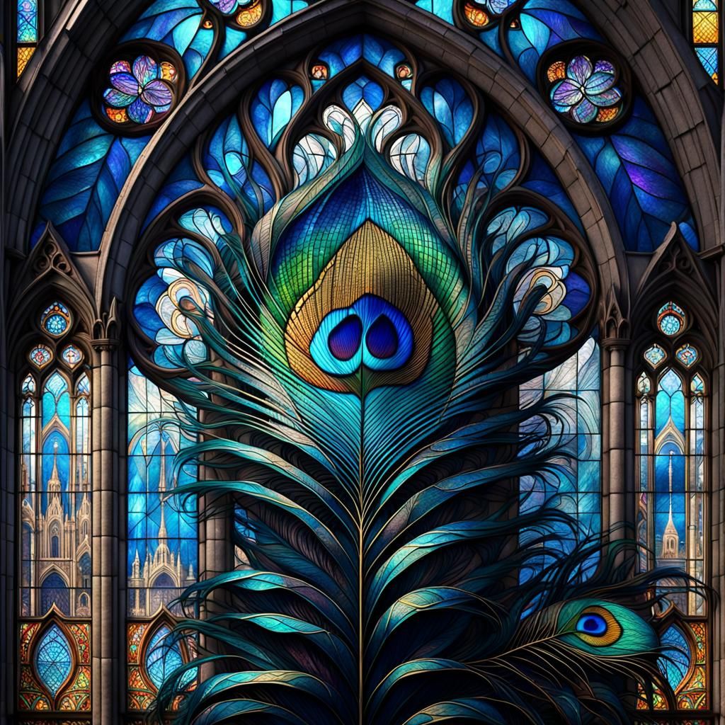 Peacock Feather and Stained Glass: Detailed Matte Painting