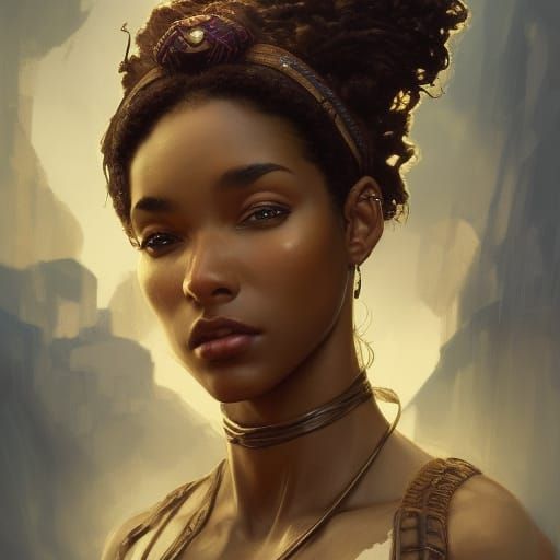 Afro-Latina Warrior Portrait in Hyperdetailed Style