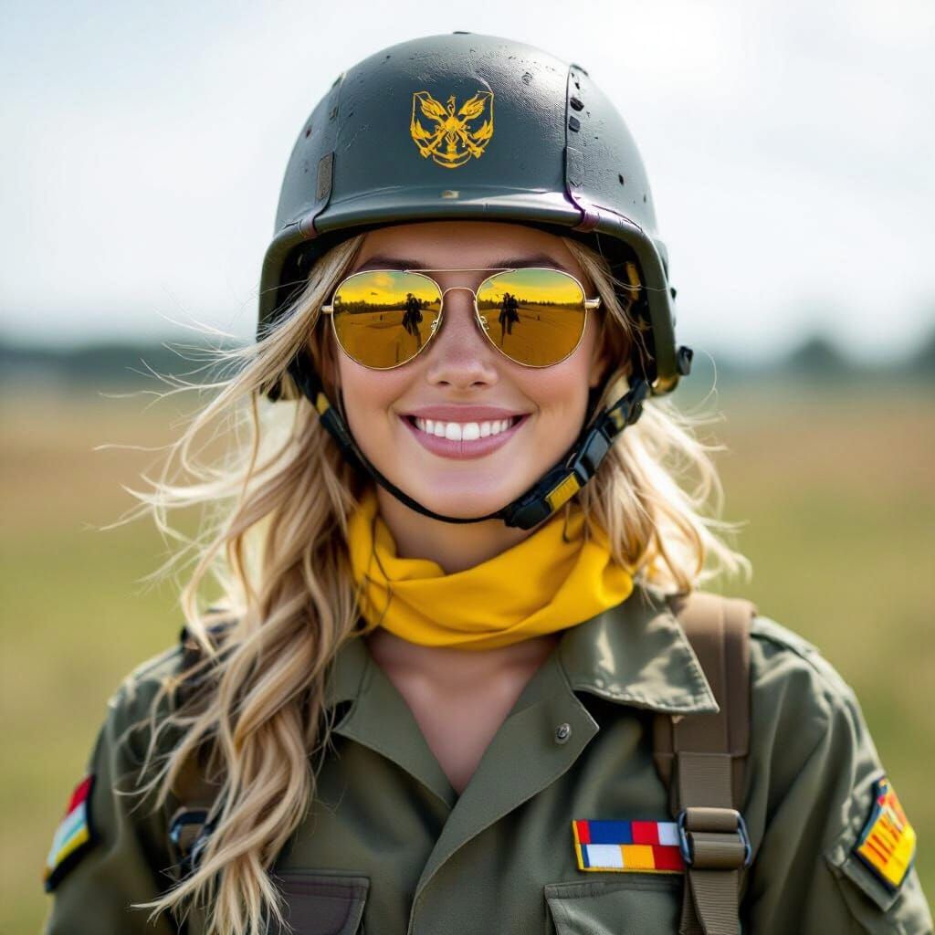 Comic Style Portrait of a Blonde Woman in Military Gear