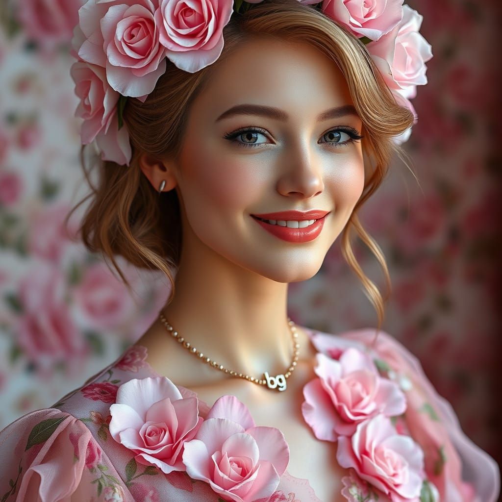 Vibrant Persian Woman in Pastel Flowers, Close-Up in 3D Rend...