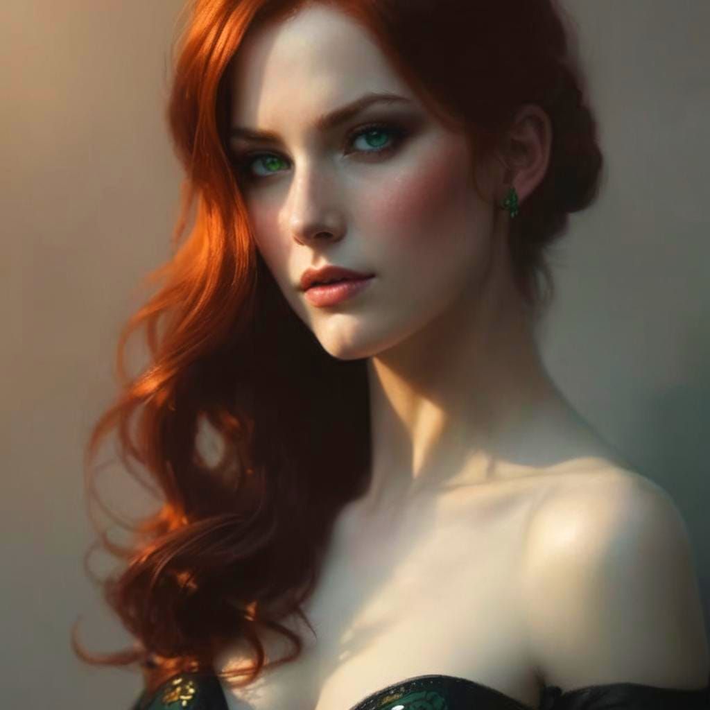 Redhead Portrait in Dynamic Lighting, Grayscale Concept Art