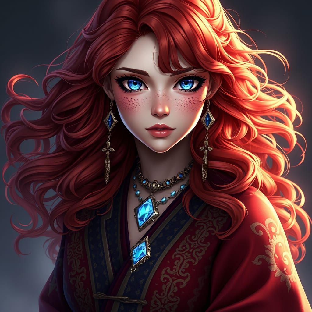 Regal Witch in Anime Style with 3D Details and Ethereal Ligh...