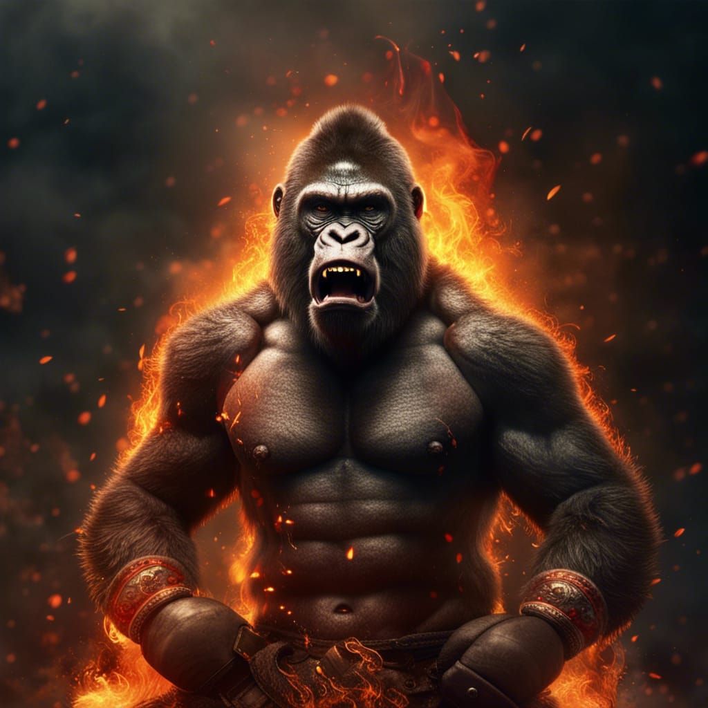 Fiery Gorilla Thai Boxer in Digital Painting