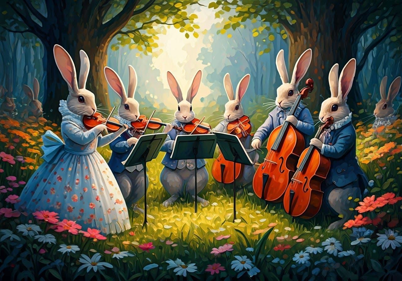 Whimsical rabbit orchestra