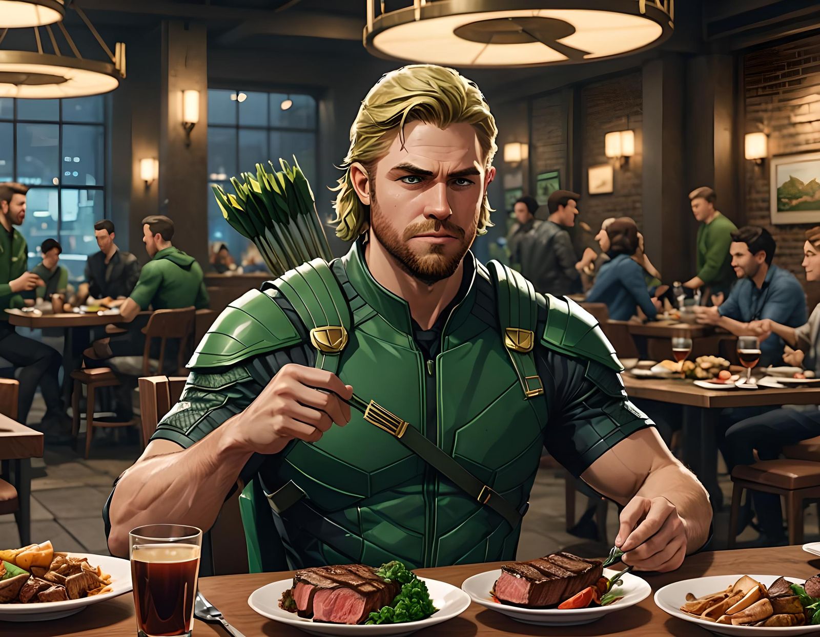 Green Arrow at Justice League HQ, Anime Style