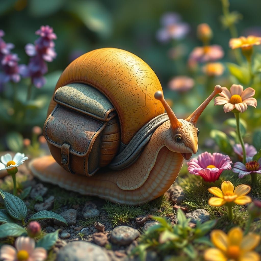 Snail Explorer in a Whimsical Garden