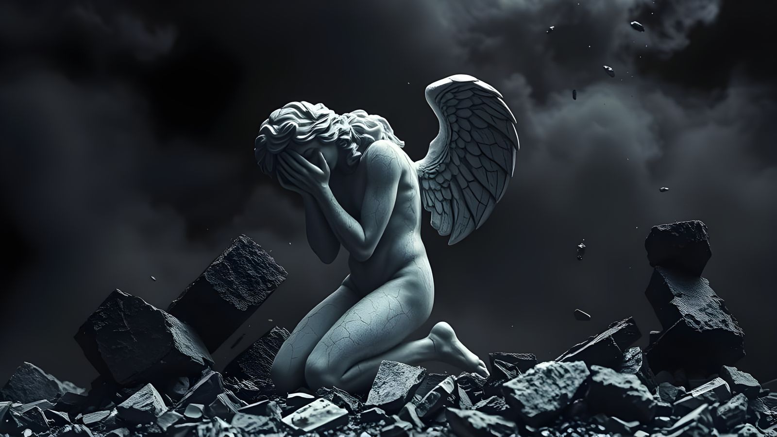 Cracked Angel Statue in Baroque Ruins