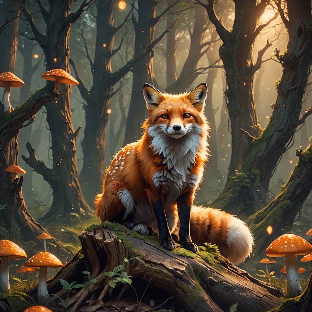 Majestic Red Fox in Mystical Forest Concept Art