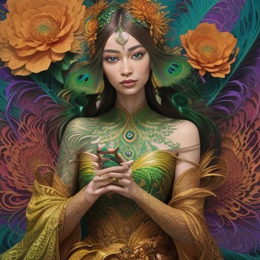 Dragon Peacock Woman in Abstract Expressionism